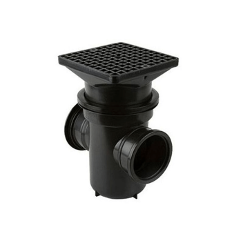 Back Inlet Roddable Gully 90° Outlet Square Grid Black