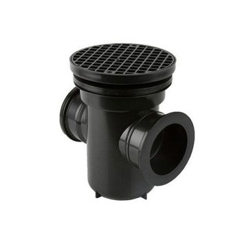 Back Inlet Roddable Gully 90° Outlet Round Grid Black