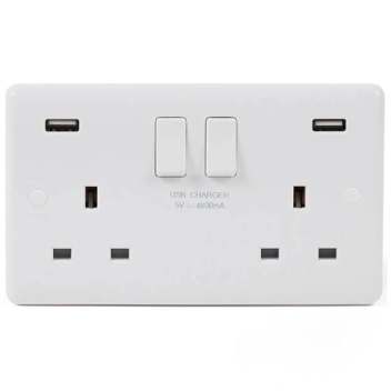 13A Double Gang DP Slimline Switched Socket with USB - White