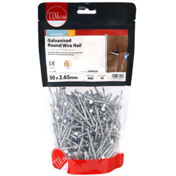 Timco Round Wire Nails Galvanised -  50 x 2.65mm (1kg)
