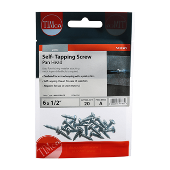 Timco Self-Tapping Pan Head Silver Screws - 6 x ½\" (20pcs)