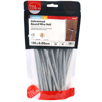 Timco Round Wire Nails Galvanised - 150 x 6.00mm (1kg)