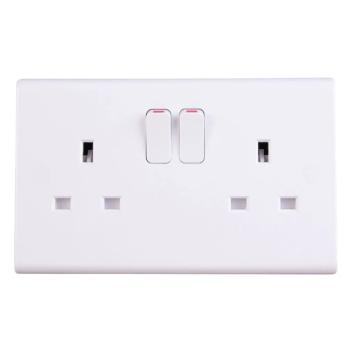13A Double Slimline Switched Socket  - White
