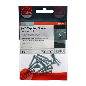 Timco Self-Tapping Countersunk Silver Screws - 8 x 1\" (18pcs)