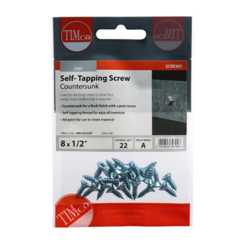 Timco Self-Tapping Countersunk Silver Screws - 8 x ½\" (22pcs)