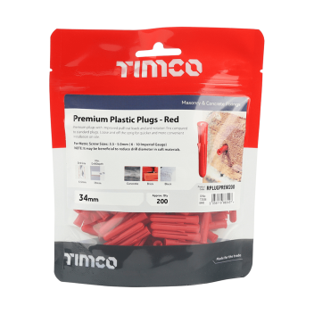 Timco Premium Plastic Plugs - Red (200pcs)
