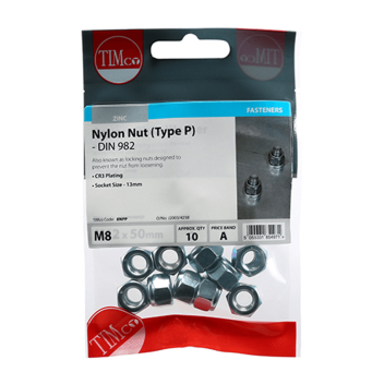 Timco P Nylon Nuts -  M8 (10pcs)