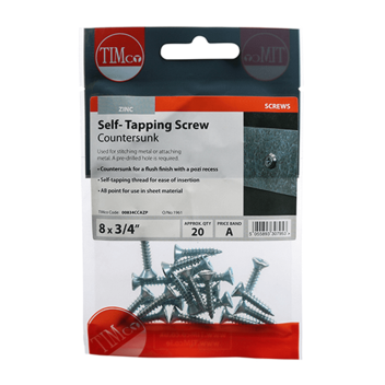 Timco Self-Tapping Countersunk Silver Screws - 8 x ¾\" (20pcs)